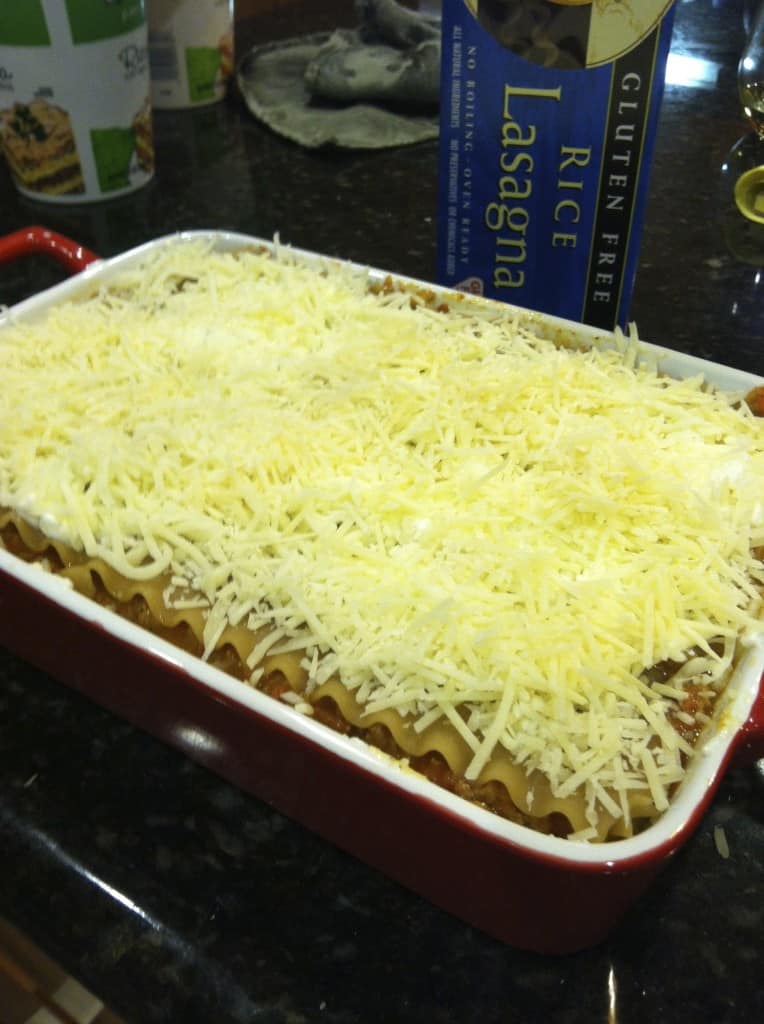 gluten-free lasagna, ready to go into the oven