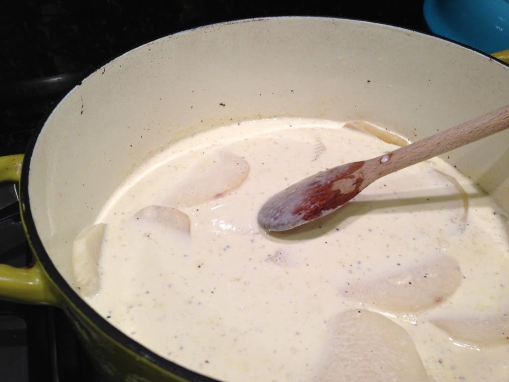 heating the cream and potatoes