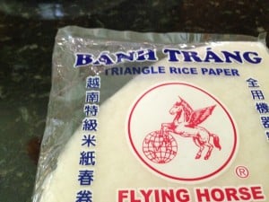Triangle-shaped rice paper wrappers.