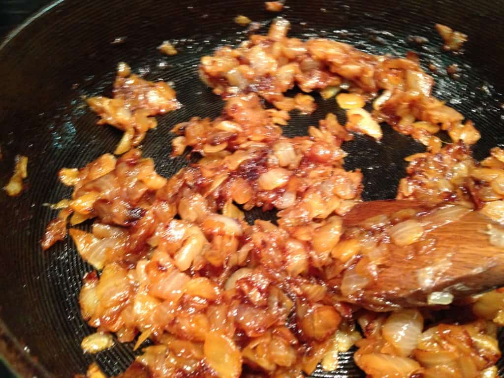 Onions cooking down for dip