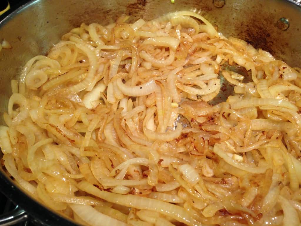 Browning the onions.