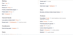 Plan to Eat Shopping List generated from my weekly menu