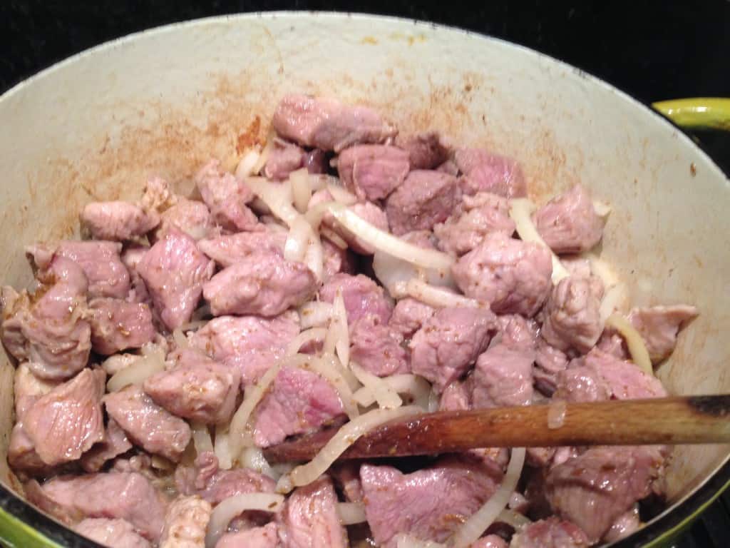 Browning Pork and Softening Onions