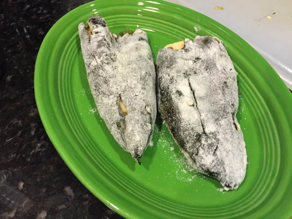 Chiles Stuffed with Cheese and Dusted with Rice Flour